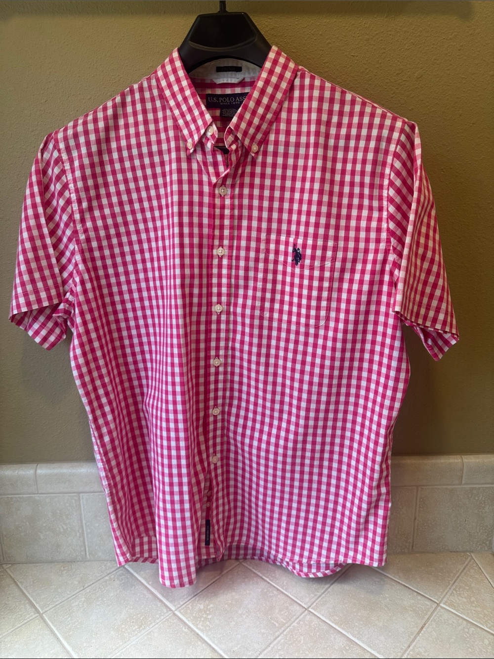 U.S. Polo Assn. Pink and White Gingham Short-Sleeve Button-Down Shirt